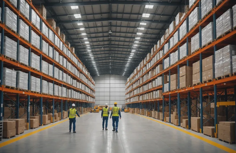 Warehouse operations floor with recruiter workstation in the background